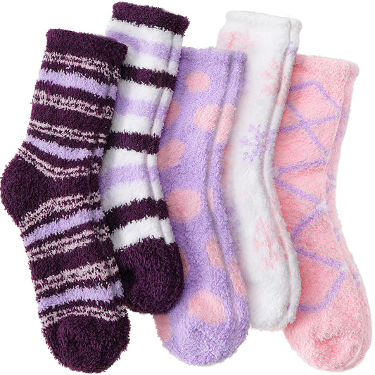 ANTSANG Womens Fuzzy Socks Fluffy Slipper Cozy Cabin Winter Soft Fleece Warm Comfy Thick Christmas Gift Valentines Socks (Mix Color Purple Pink)