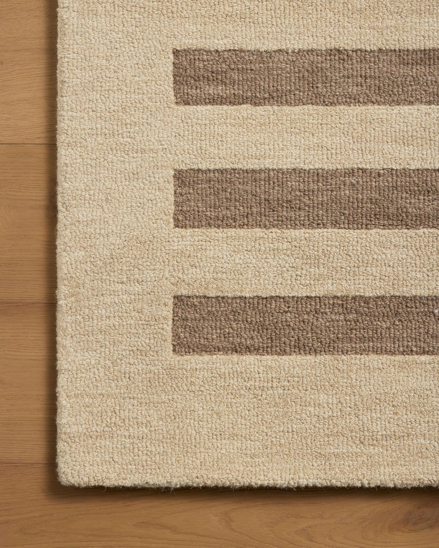 Loloi Leanne Ford Craven Collection CVN-05 Oatmeal/Bark 7'-9" x 9'-9" Area Rug Striped, Patterned, Neutral, Living Room, Bedroom, Dining Room