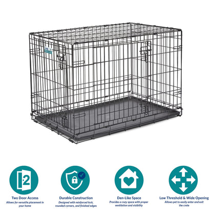 MidWest Homes for Pets Newly Enhanced Double Door iCrate 90.42 cm (36-Inch) Long Dog Crate, Includes Leak-Proof Pan, Floor Protecting Feet, Divider Panel & New Patented Features, Black, Model 1536DDU