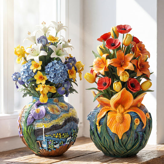 Ferrochef 2 Pack Starry Night Planter Flower Plant Pots with Drainage Hole Cute Starry Sky Colorful Plant Pots Resin Decorative Planters for Indoor Outdoor Home Garden Art Floral Theme
