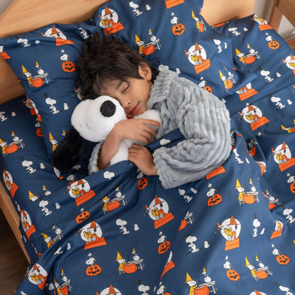 Berkshire Blanket Peanuts® Kids Sheet Set Queen Size - 4 Pieces,Cute Character Snoopy Printed Soft Microfiber Bed Sheets,Halloween Magic Potions Sheet Navy