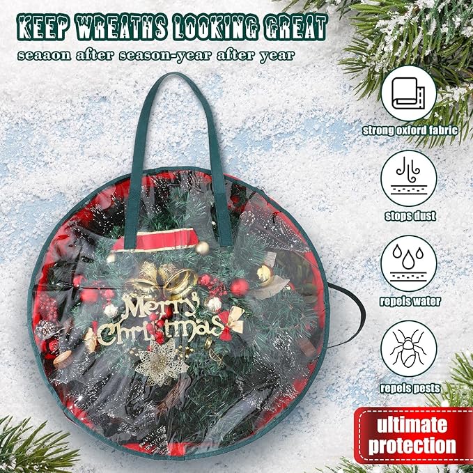 Shappy 2 Pcs Christmas Wreath Storage Bag Clear Wreath Box Wreath Storage Containers with Clear Window and Handle Christmas Garland Storage Containers for Xmas Holiday Seasonal Storage (30 Inch)