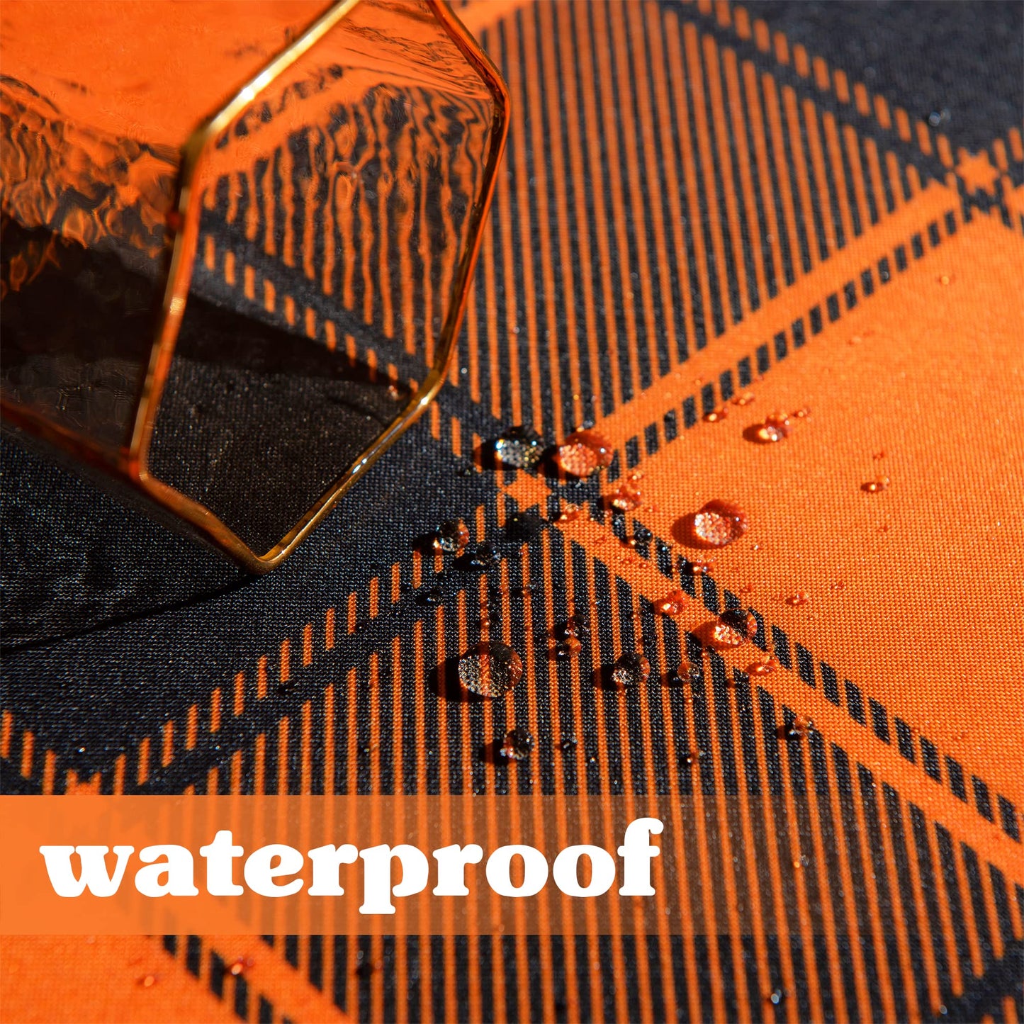 MikiUp Checkered Round Halloween Tablecloth - Waterproof, Wrinkle Resistant and Washable Gingham Table Cloth Decorative Table Cover for Party, Orange/Black 60 Inch