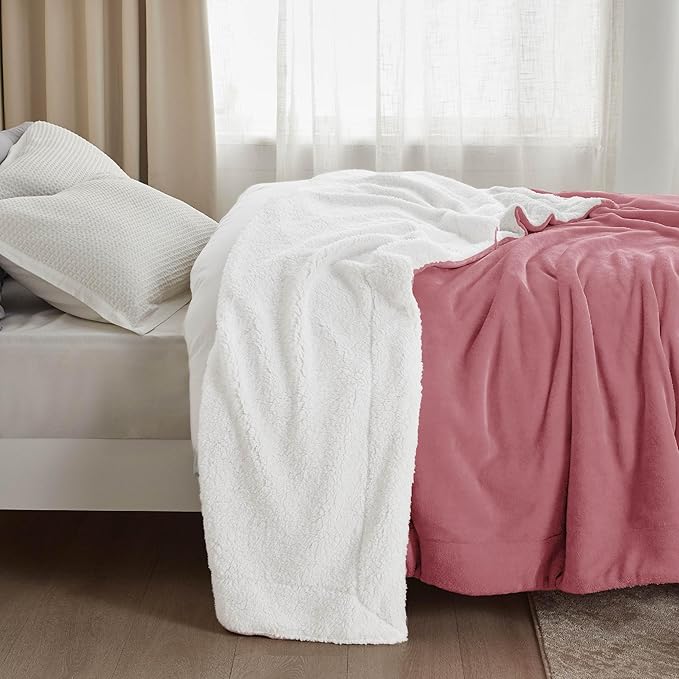 Bedsure GentleSoft Sherpa Fleece Throw Blanket Twin Size for Couch - Thick and Warm Throw for Women, Soft Fuzzy Plush Twin Blanket for Winter, Dusty Rose, 60x80 Inches