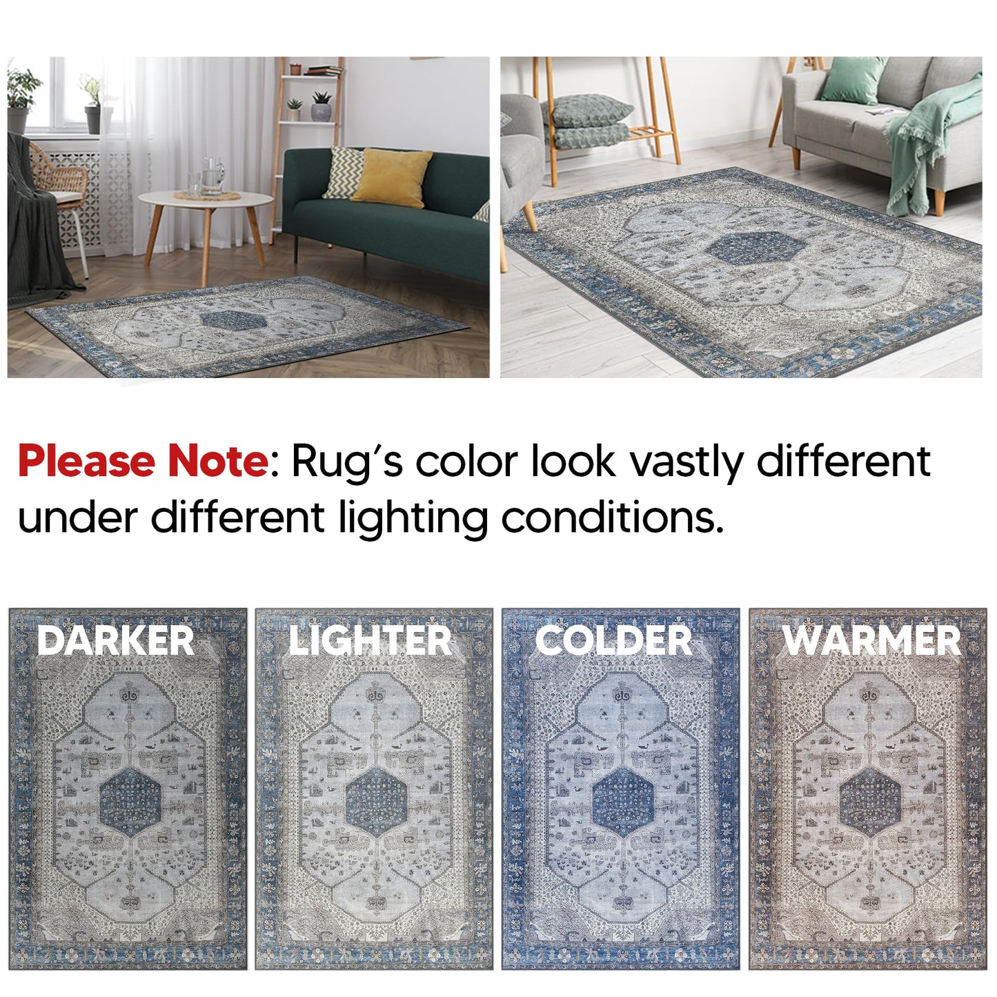 Keen Home Design 10x14 Rug - Machine Washable Area Rug with Non-Slip Backing, Ideal for Living Room, Dining Room, Bedroom - Vintage, Easy Clean, Durable, Low Pile Rug - (9'7" x 14')