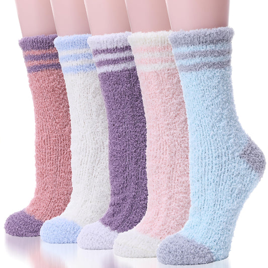 EBMORE Womens Fuzzy Socks Slipper Soft Cabin Plush Warm Fluffy Winter Christmas Sleep Stocking Stuffers Cozy Adult Socks?Stripe Weave C?