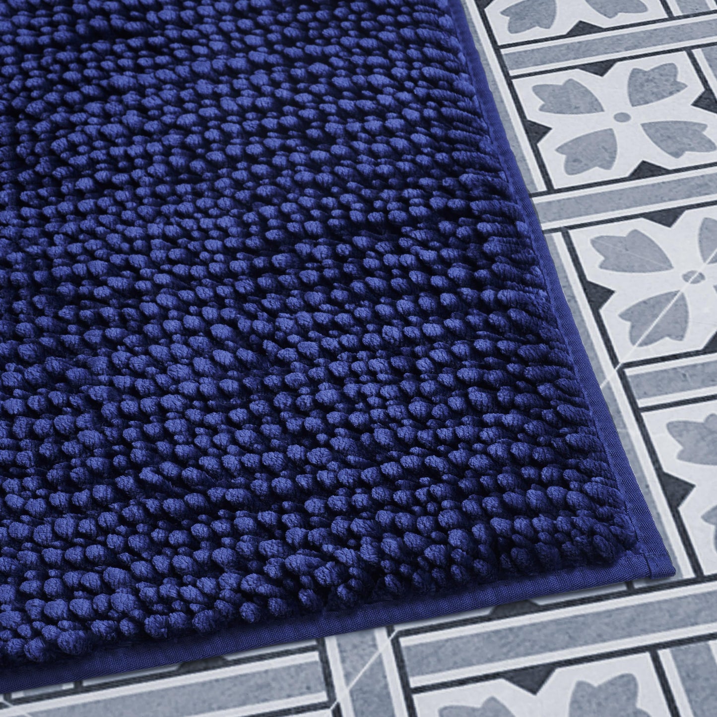 Laura Ashley Butter Chenille Bath Rug, Absorbent Shaggy Bathroom Mat, Non Slip Plush Carpet Rugs for Tub and Sink - (27'' x 45'') Navy