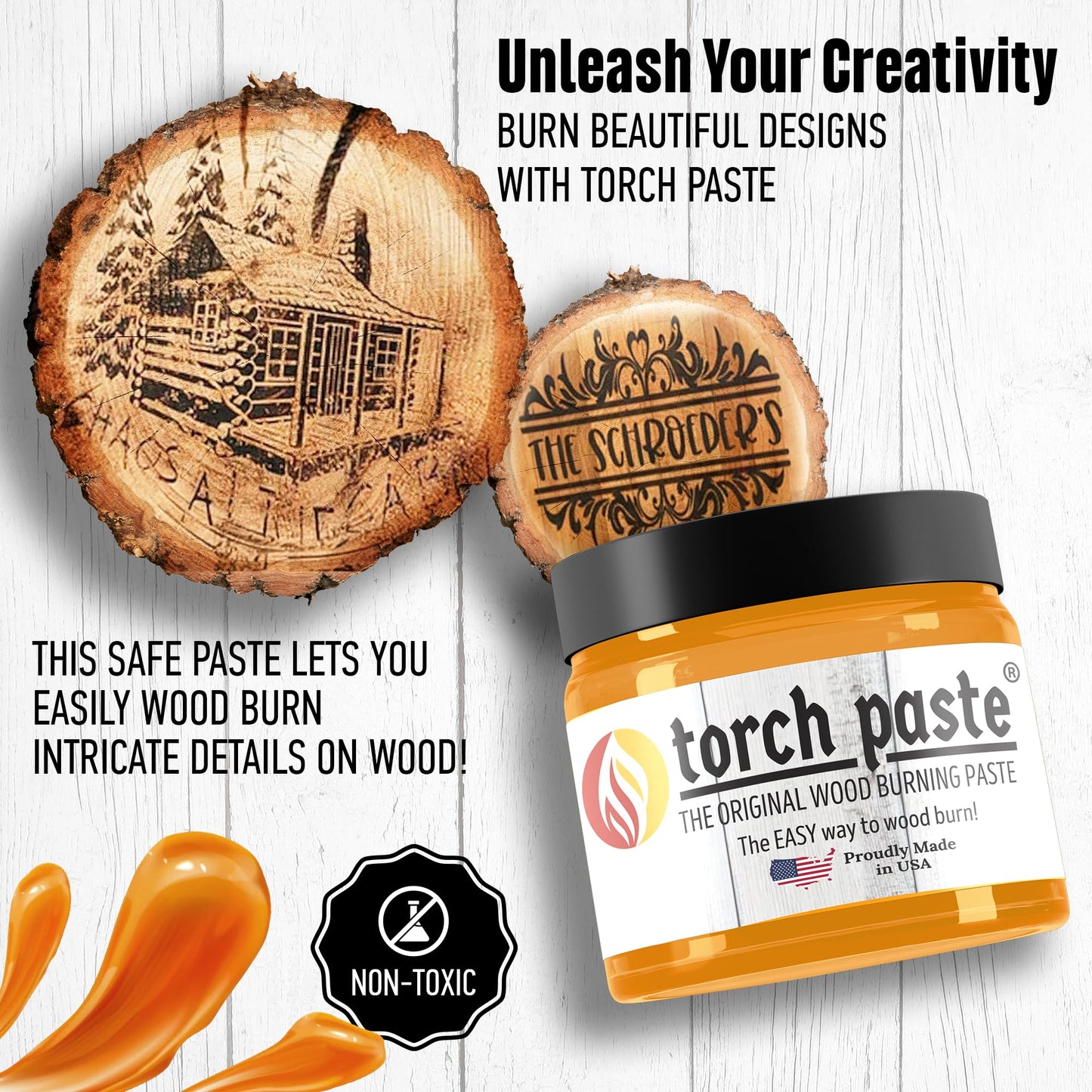 Torch Paste - The Original Wood Burning Paste Since 2020 | Lab Tested & ASTM D-4236 Certified | Non Toxic | Use on Wood, Card Stock, Canvas, Denim & More | Easy Application, 3 OZ