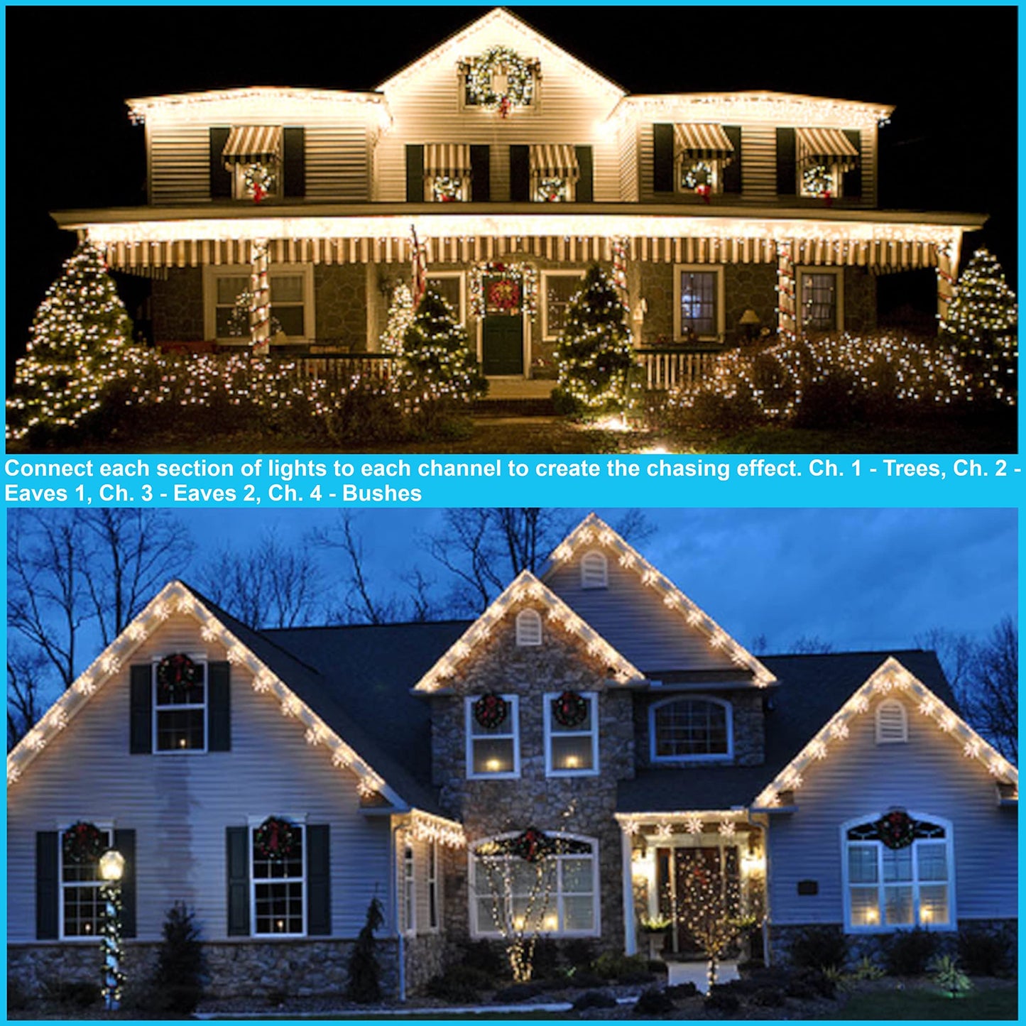 4 Channel Light Controller for Holiday Lights, Christmas Lights, Outdoor Decorations. Create Dazzling Light Displays with Multiple Functions, Chasing, Twinkle, Shooting Star, Stacking, Sparkle etc.