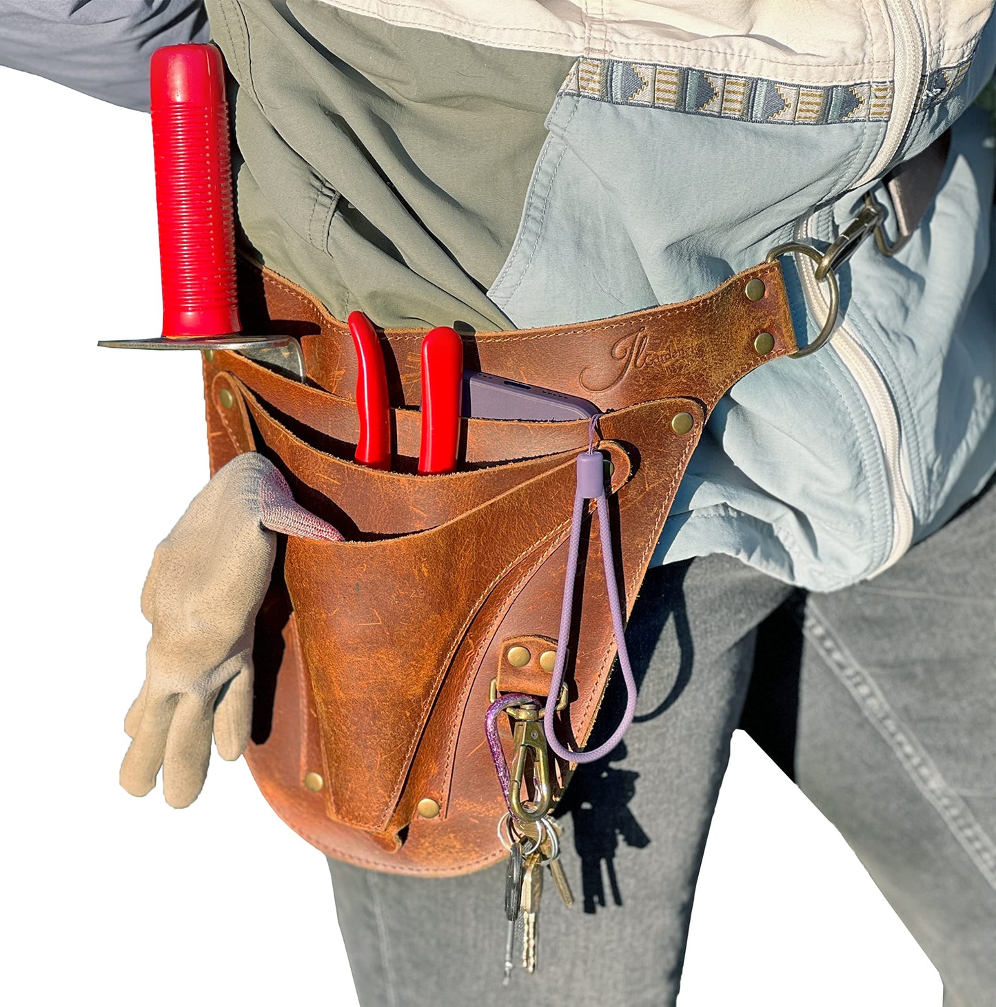 JL Gardenet Garden Tool Belt, Handmade Premium Leather with Pouches Pockets Holster for Women & Men, Gardeners, Florists, Electrician, Carpenter, Flower Farmer, Landscaper, Construction