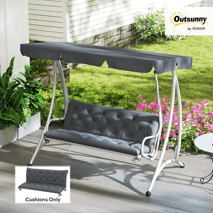Outsunny 3 Seater Bench Cushion, Garden Chair Cushion with Back and Ties for Indoor and Outdoor Use, 98 x 150 cm, Dark Grey