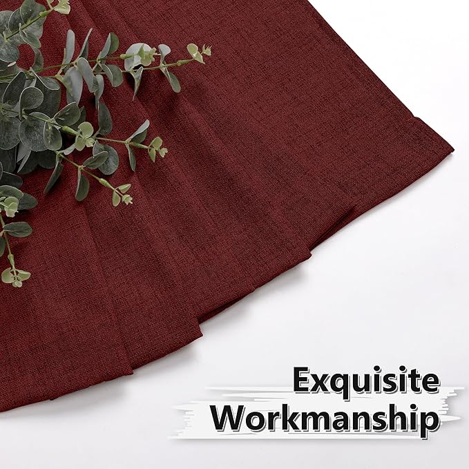 Tollpiz Linen Tier Curtain Rod Pocket Semi Sheer Half Kitchen Curtains Burlap Light Filtering Thick Linen Drape for Bathroom, 30 x 36 inches Long, Burgundy Red, Set of 2 Panels