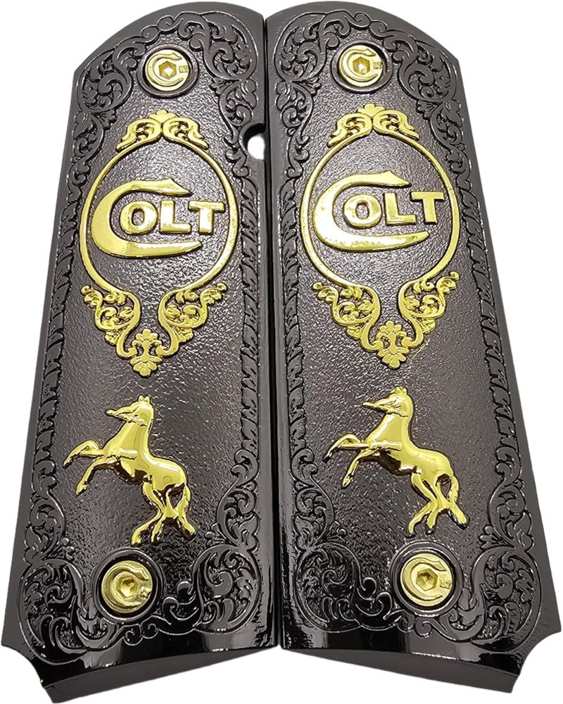 COLT 1911 Tactical Grip - Full-Size Black & Gold Pistol Handle