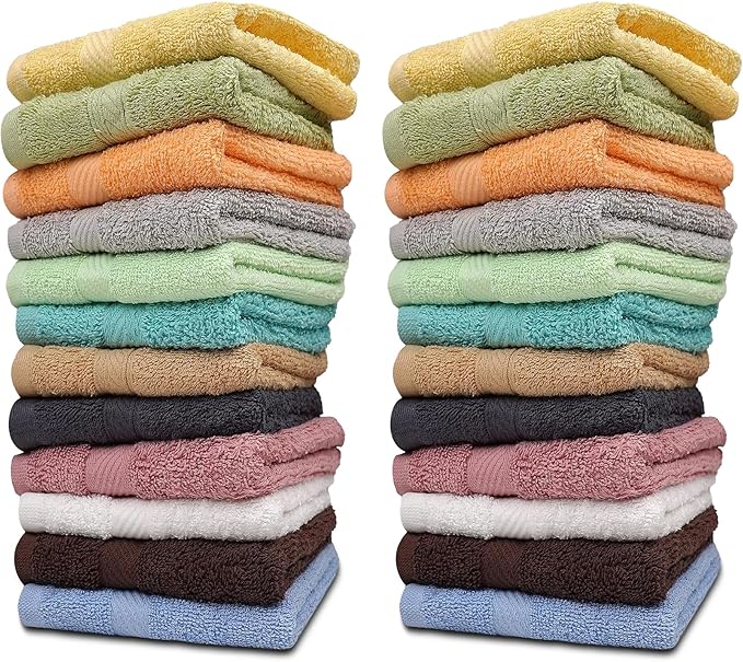 ZUPERIA 100% Cotton Bath Wash Cloths 24 Pack