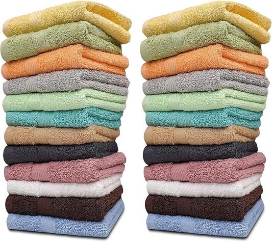 ZUPERIA 100% Cotton Bath Wash Cloths 24 Pack