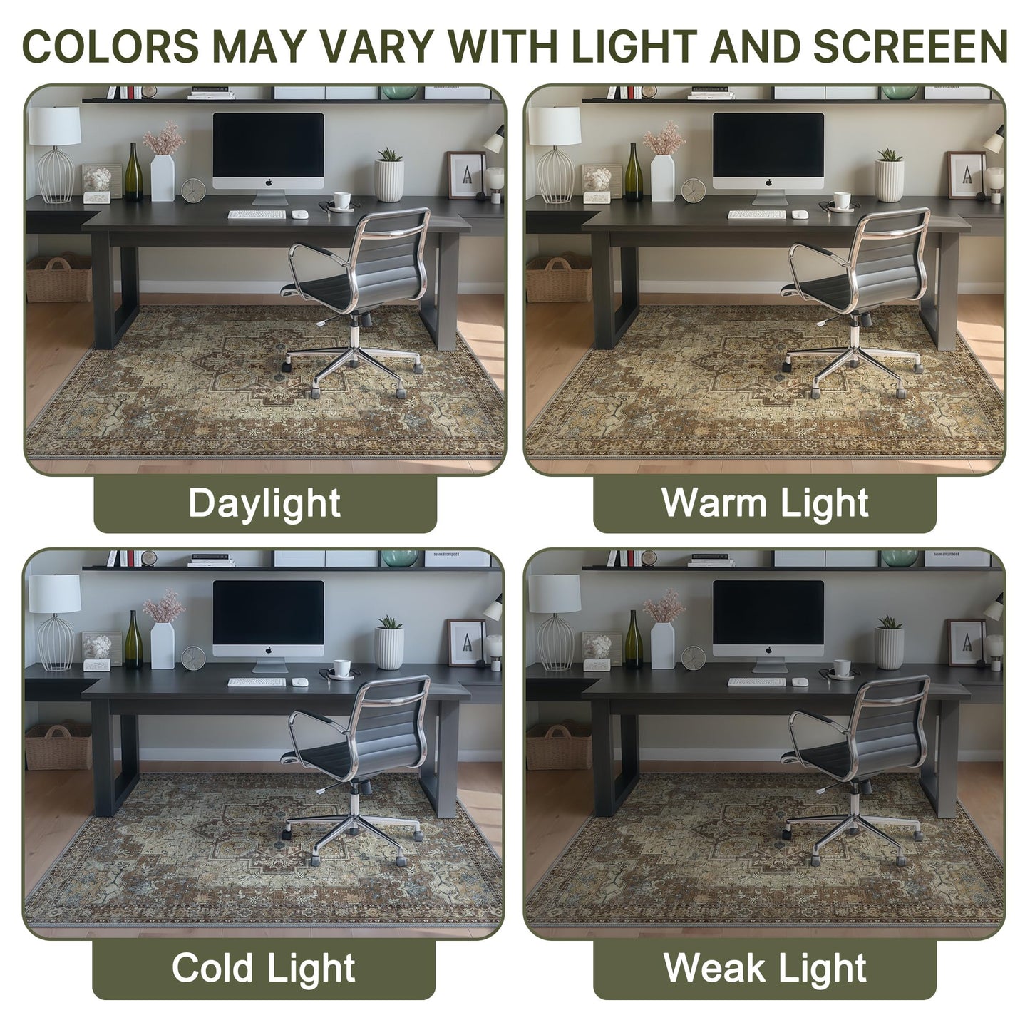 48"x60" Office Chair Mat for Hardwood Tile Floor, Under Desk Carpet Protector for Rolling Computer Chair Mat, Machine Washable Area Rug, Anti-Slip 1/5" Thick Low Pile Thin Vinyl Floor Mat, Brown