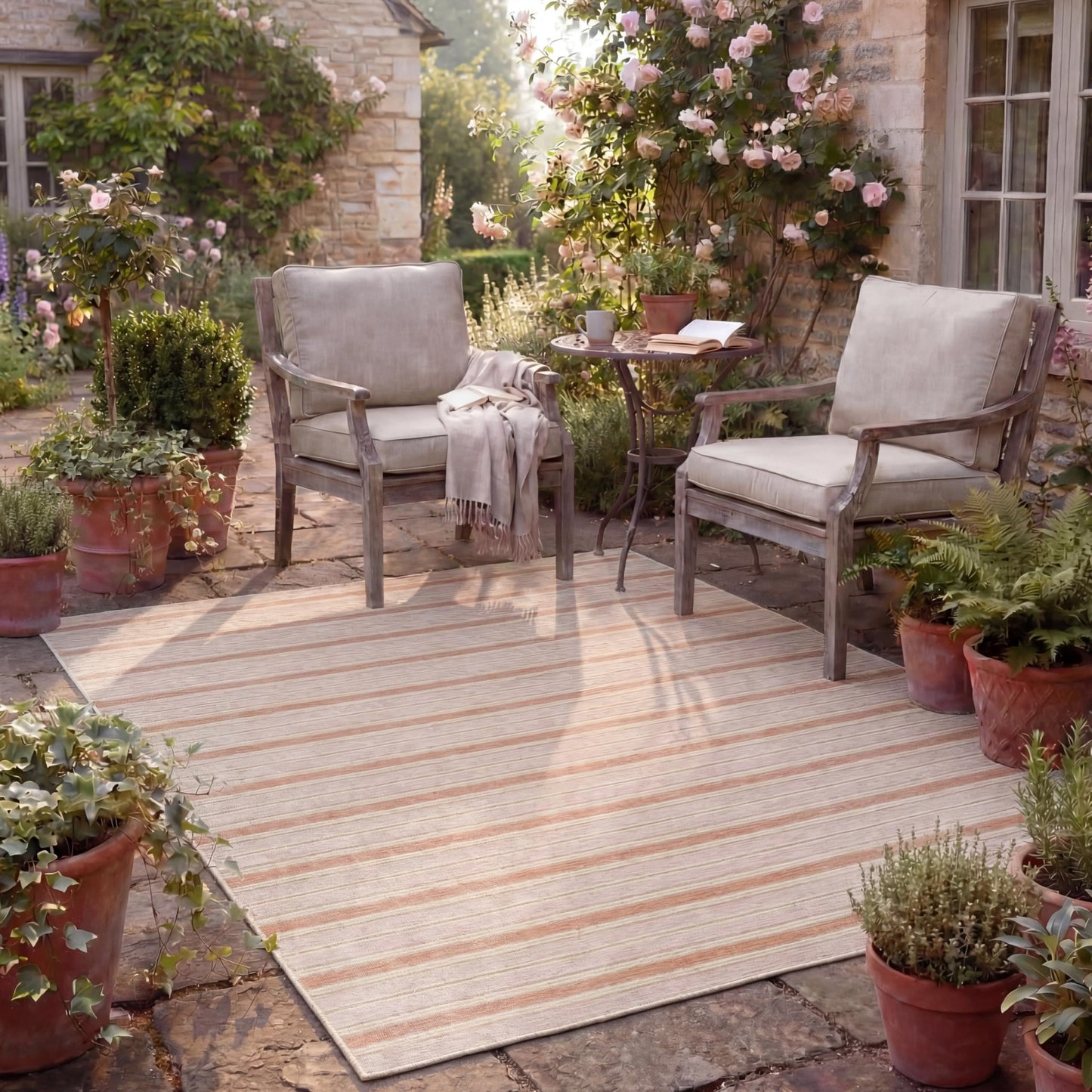 Laura Ashley Doreen Indoor Outdoor 8'x10' Area Rug Clementine Stripe Pink