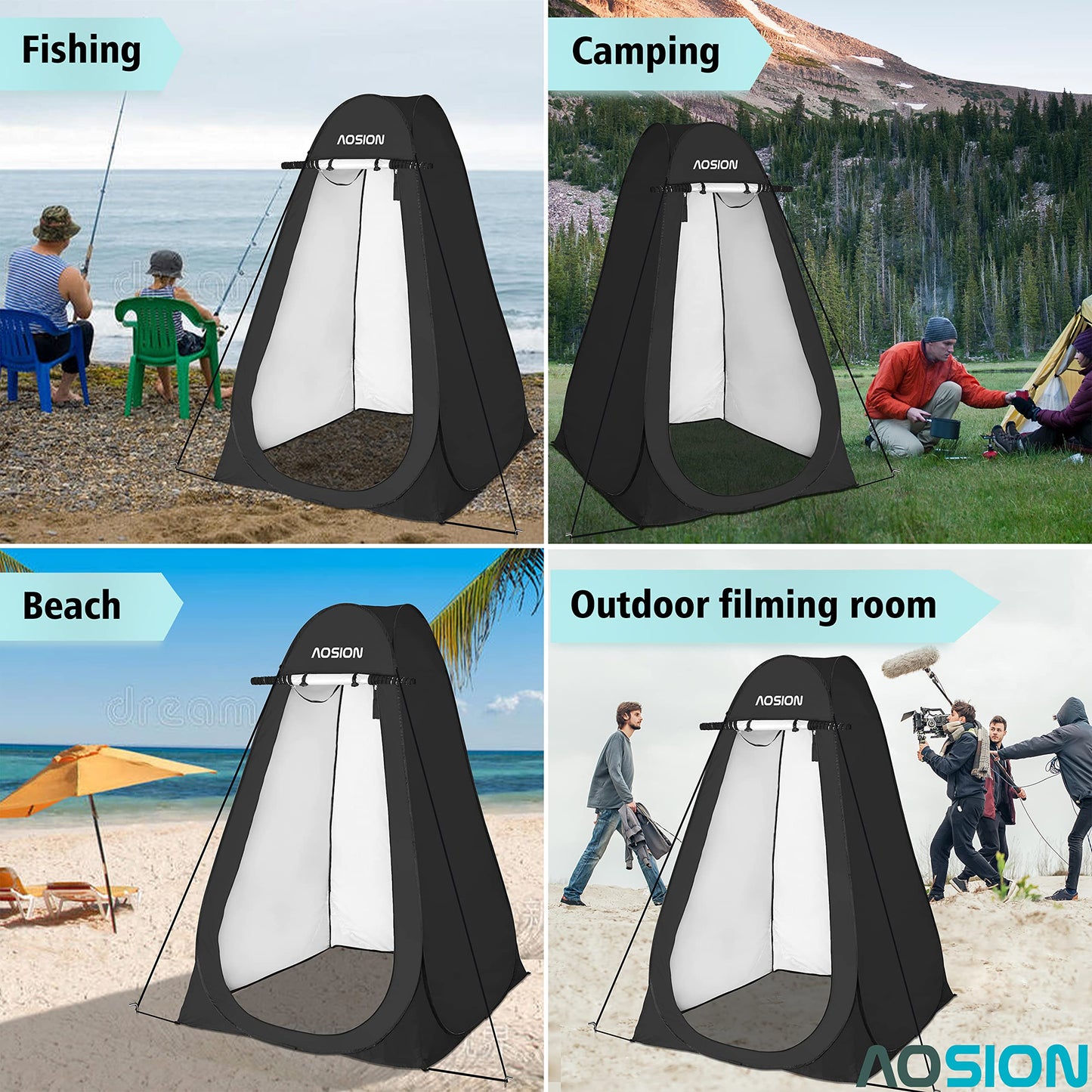 AOSION Privacy Shower Tent,Pop Up Changing Tent,Camp Bathroom Changing Dressing Room,Sun Sunshade Canopy Outdoor Rain Shelter for Camping Hiking Beach Picnic Fishing. (Black)