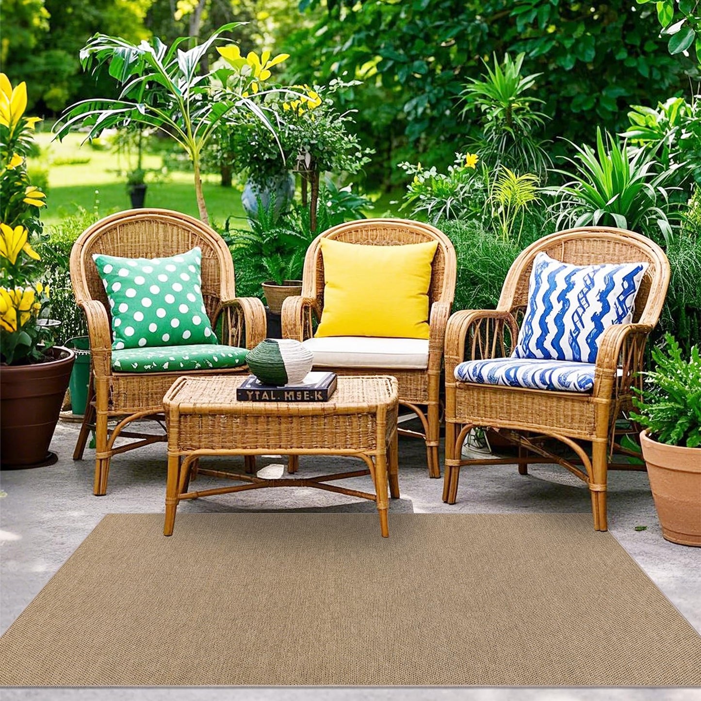 SHACOS 3x5 ft Faux Jute Woven Washable Rug