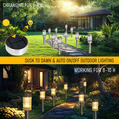 Dazzle Bright Solar Pathway Lights Outdoor, 12 Pack LED Solar Powered Waterproof Garden Lights, Landscape Lighting for Walkway Driveway Lawn Patio Yard Decoration, Warm White
