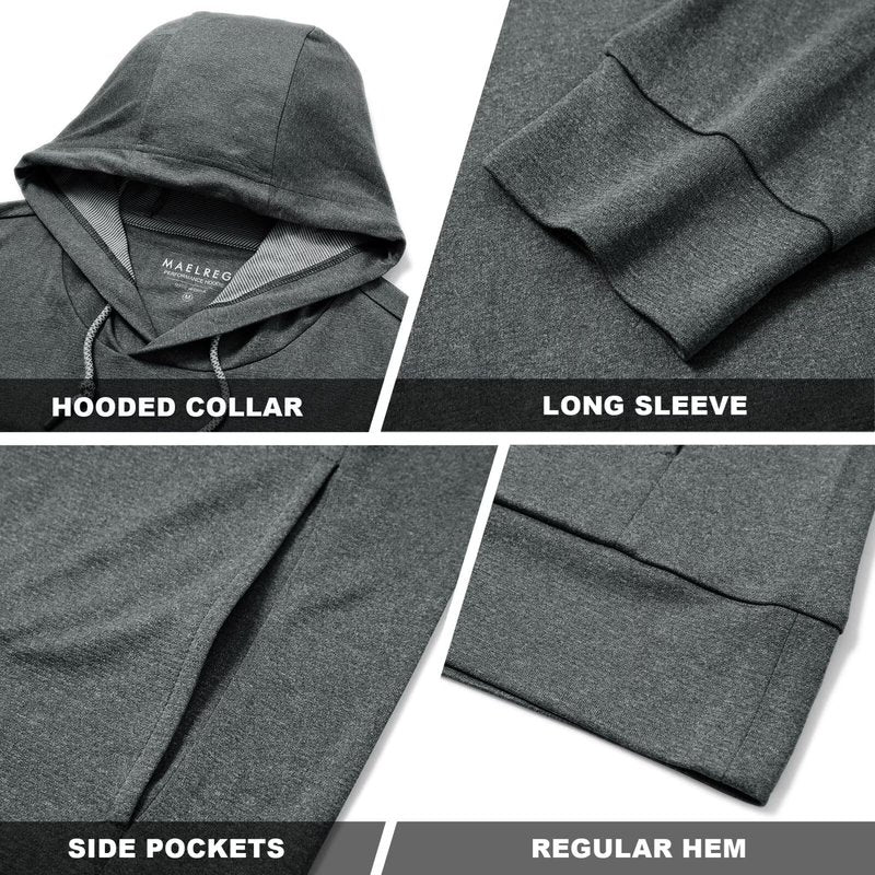 M MAELREG Hooded Sweatshirts for Men Breathable Lightweight Performance Heather Golf Pullover Hoodies With Pockets