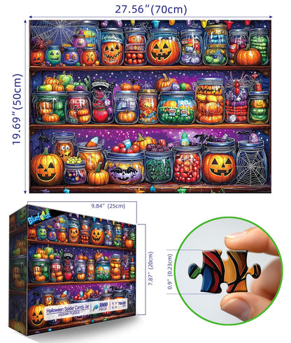 Halloween 1000 Piece Puzzles for Adults, Halloween Spider Candy Jar for Adults, Hard Challenge Art Jigsaw Puzzles, for Gifts Birthday Party Games Family, 27.5 * 19.7 inch Dust Free Puzzle
