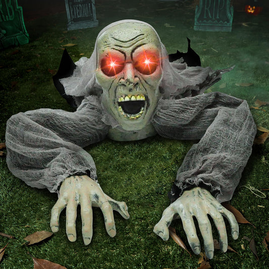 JOYIN Zombie Halloween Decoration Outdoor Groundbreaker with Sound and Flashing Eyes, Scary Halloween Graveyard Decor for Yard Garden, Outside Lawn Haunted House Prop