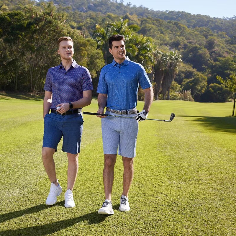 Golf Shirts for Men Dry Fit Short Sleeve Print Performance Moisture Wicking Polo Shirt Black White Twister
