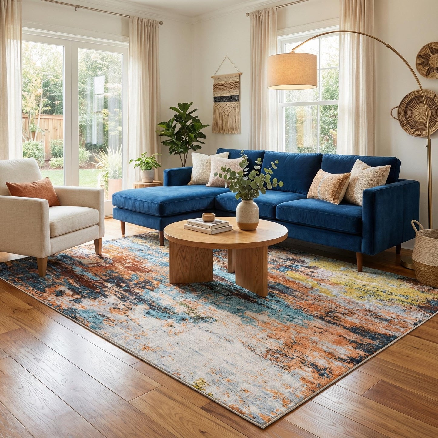 MilleLoom 6x9 Washable Modern Abstract Rug Non Slip Rug Stain Resistant Carpet Contemporary Low Pile Floor Cover for Living Room Dining Room Bedroom, Yellow/ 6'x 9'