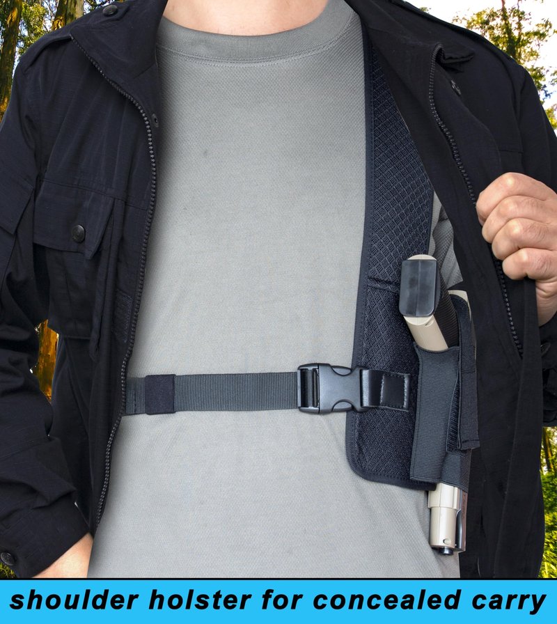 HOGIKUO Universal Shoulder Holster，Chest Holster,Concealed Shoulder Holster for Men,Fits 1911,M&P Shield 9mm, Glock 19,Sig P365,S&W Bodyguard and More（Left Hand）