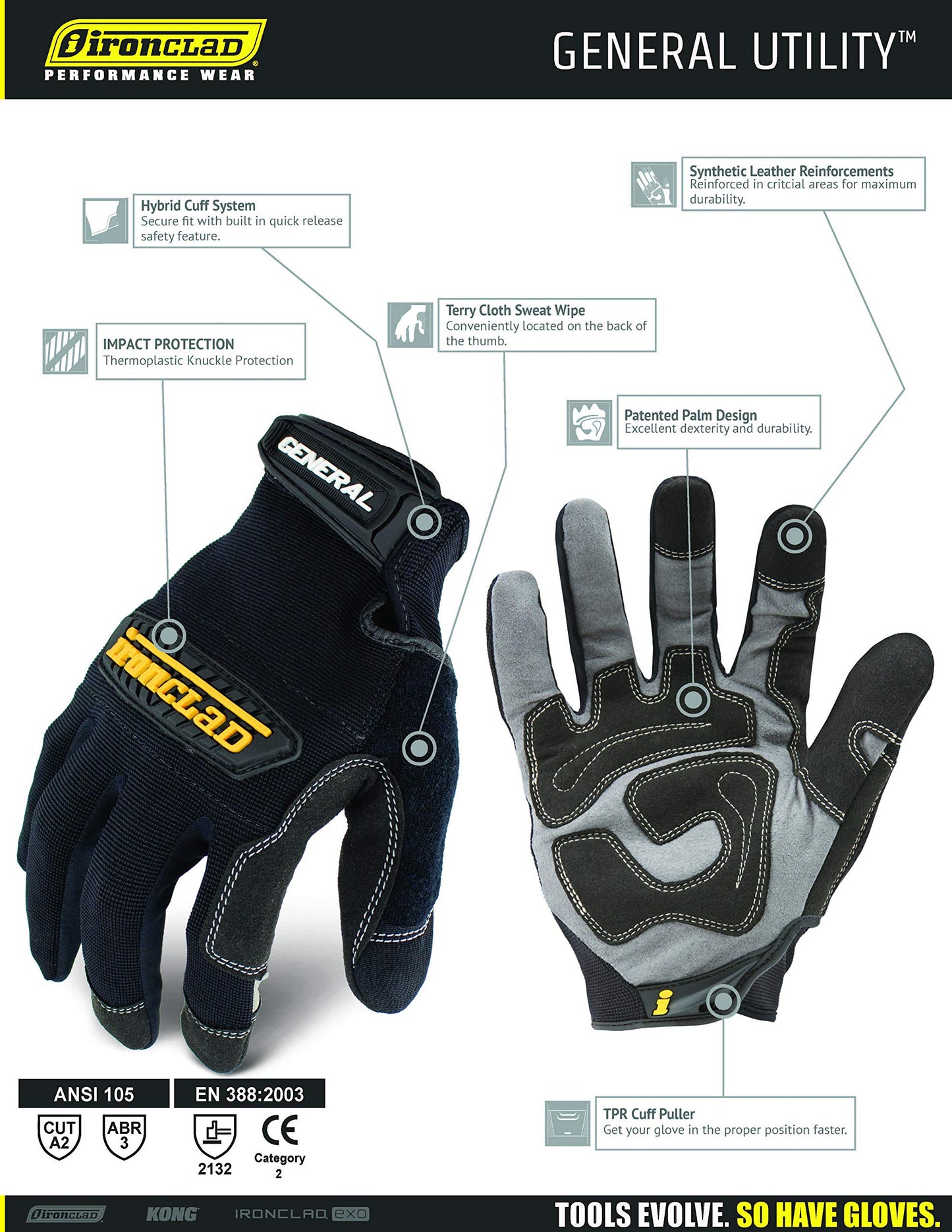 Ironclad GUG-05-XL General Utility Gloves Black Size XL
