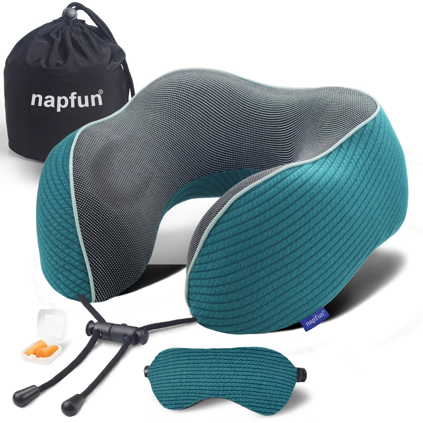 napfun Neck Pillow for Traveling, Upgraded Travel Neck Pillow for Airplane 100% Pure Memory Foam Travel Pillow for Flight Headrest Sleep, Portable Plane Accessories, Light Grey