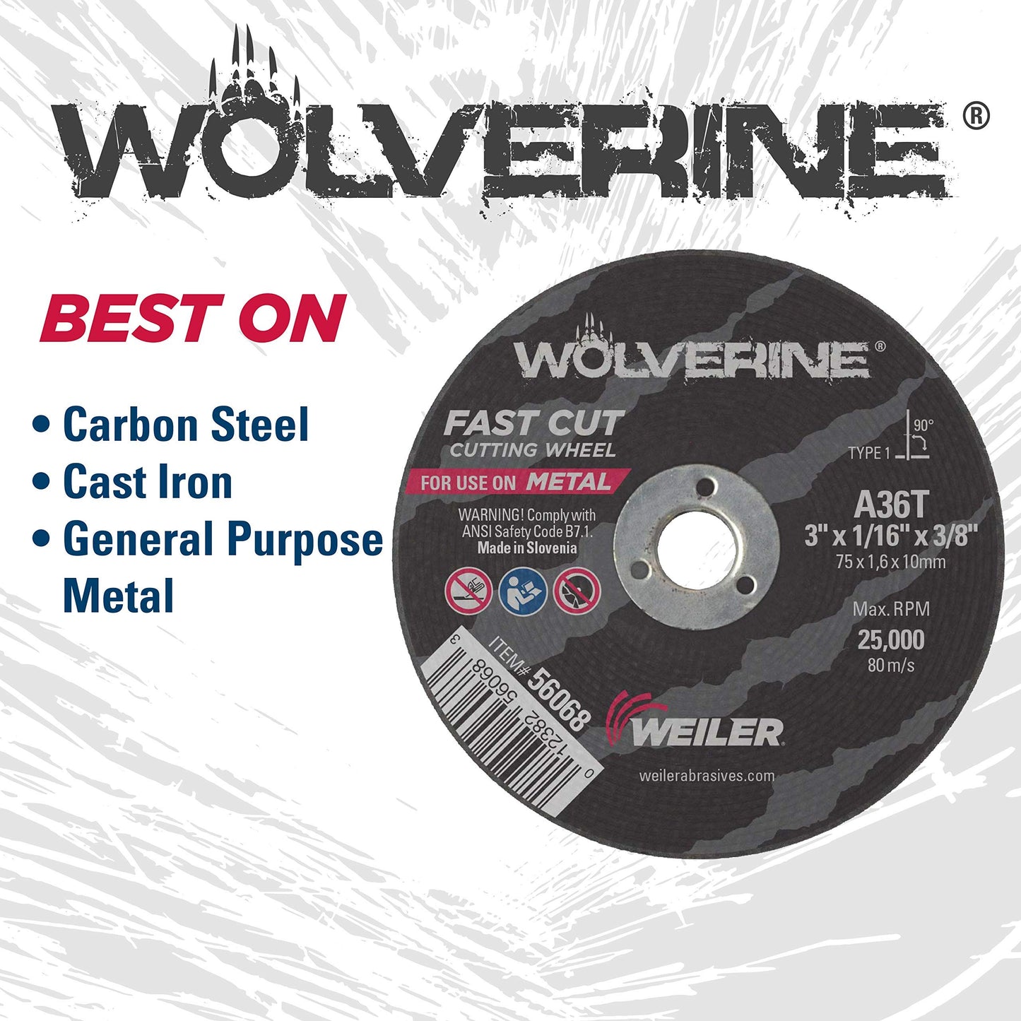 Weiler 56089 Die Grinder Cut-Off Wheel and Mandrel Kit Including 56490 Mandrel and 3-Inch x 1/16" Wolverine T1 Thin Wheels, A36T, 3/8" AH (1 Mandrel and 10 Cutting Discs)