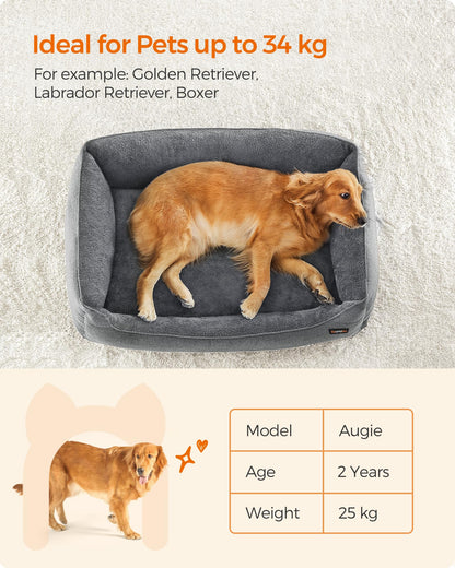 Feandrea Dog Bed, Linen-Look Pet Bed, Dog Sofa Bed with Raised Edges, Non-Slip Bottom, Removable Washable Cover, XL, for Large Dogs, 110 x 75 x 27 cm, Light Grey PGW12GG