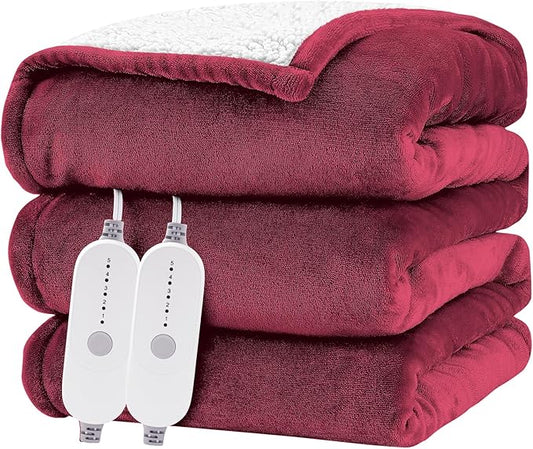 HYLEORY Heated Electric Blanket Queen 84"x90" Soft Fleece & Flannel with 5 Heating Levels & 10 Hours Timer Auto Shutt Off, ETL Certified, Washable，Heated Blanket for Body-Red