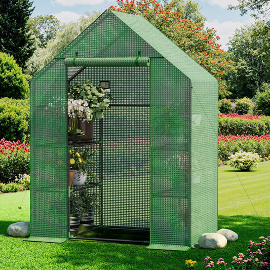Greenhouse for Outdoors, Small Greenhouse, Walk-in Greenhouses with 3 Tiers 4 Shelves, PE Cover, Heavy Duty Plant Greenhouses for Garden and Backyard