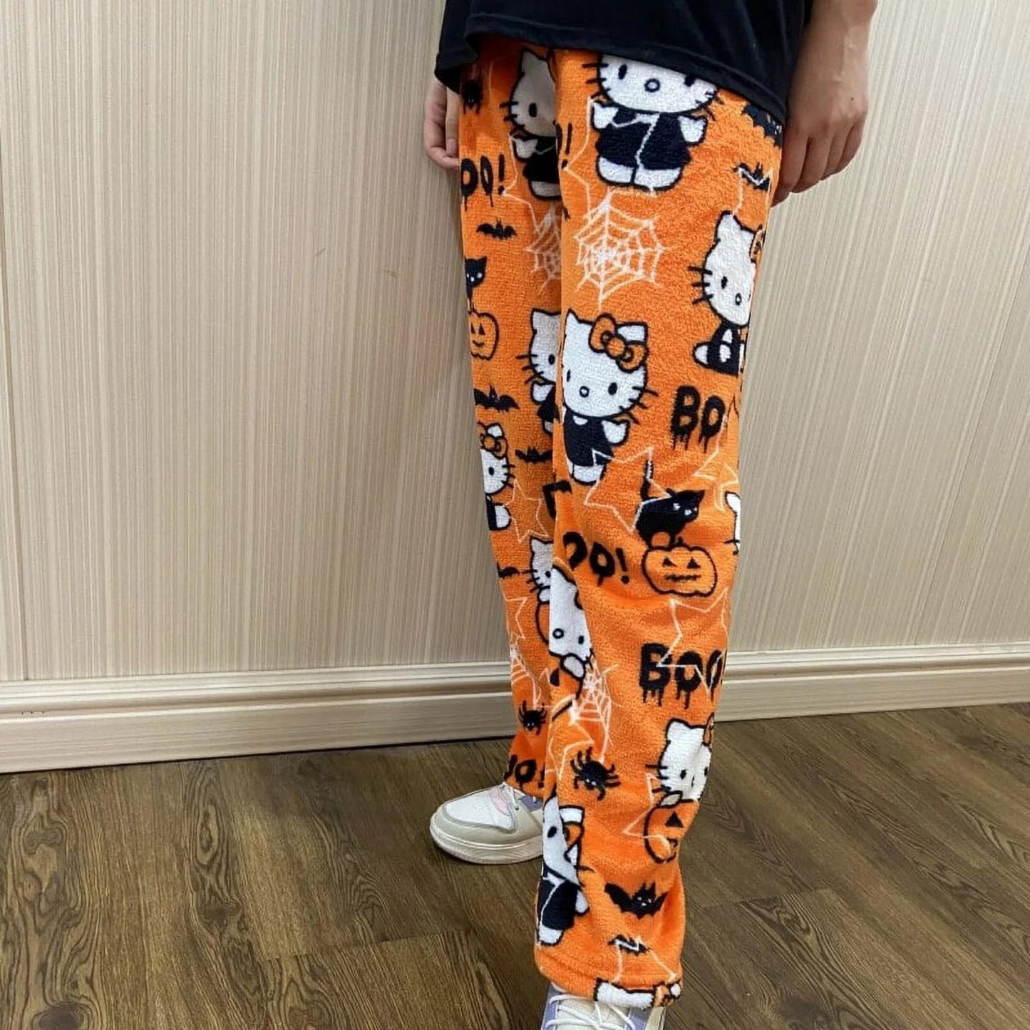BIUGNVW Anime Pajamas Women Cartoon Family Christmas Kawaii Flannel Pajama Pants Halloween Orange X-Large