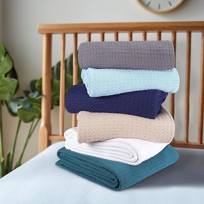 Elvana Home 100% Cotton Bed Blanket, Breathable Bed Blanket Full - Queen Size, Cotton Thermal Blankets Full - Queen, Perfect for Layering Any Bed for All Season, Teal Green