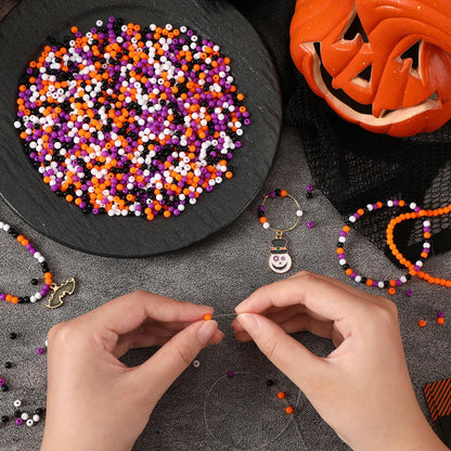 Halloween Beads, 1200Pcs Halloween Spacer Beads 4mm Round Small Craft Beads for DIY Bracelets, Orange & Purple & Black & White