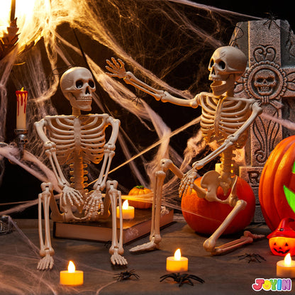 JOYIN 2 PCS 24” Halloween Skeleton Decor, 2 FT Full Body Stayable Posable Skeletons for Halloween, Yellow Human Plastic Bones with Movable Joints for Spooky Indoor Outdoor Decoration, Graveyard Prop