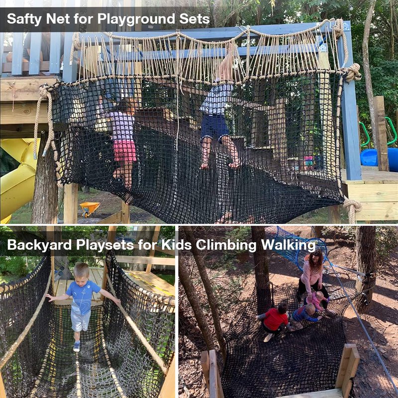 Jalunth Kids Playground Play Safety Net - Climbing Cargo Net Treehouse Accessories Outdoor Equipment Set Double Layers Heavy Duty Backyard Net Bridge for Tree House Tree Fort Back Yard (6.5' x 9.8')