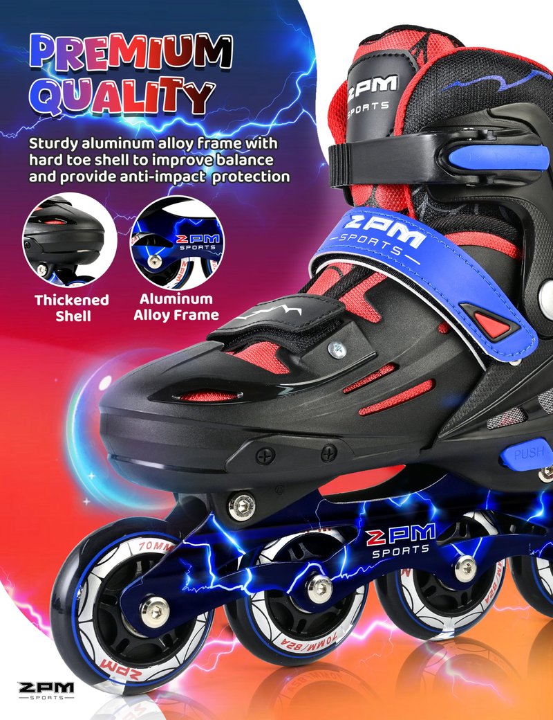 2PM SPORTS Adjustable Inline Skates Kids Boys Ages 5-8 8-12 4-6 6-12 10-12 with Light Up Wheels, Roller Skates Blades for Boys Beginner Youth Indoor Outdoor Size 11C 1 2 3 4 5 6 7 Spider Black