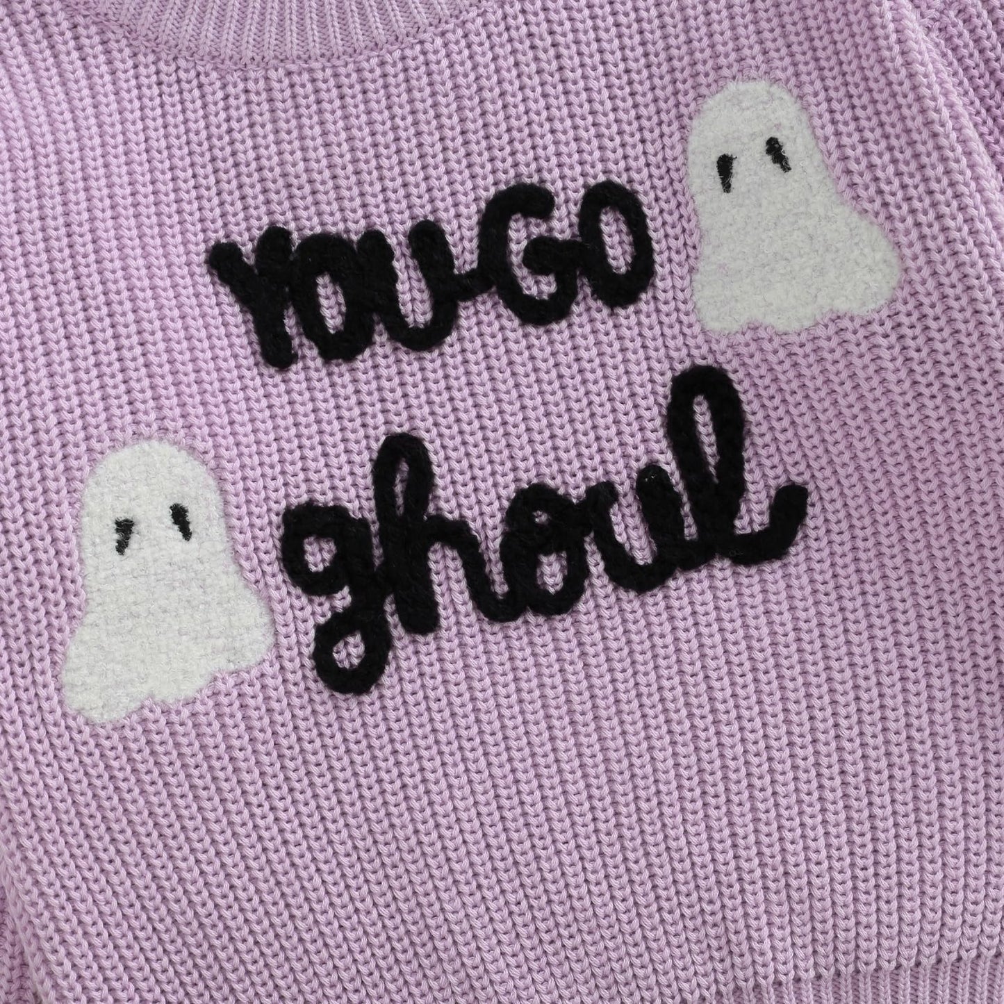 Baby Halloween Sweater Boy Girl Pumpkin Long Sleeve Crewneck Embroidery Knit Sweatshirt Toddler Pullover Tops (Ghoul Purple, 4-5 Years)