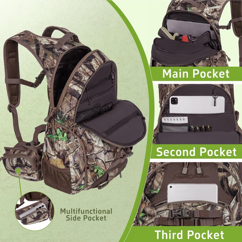 OUUTMEE Hunting Backpack with Waterproof Rain Cover, 35L Hunting Backpacks for Men, Durable Large Capacity Hunting Day Pack with Rifle Bow Holder