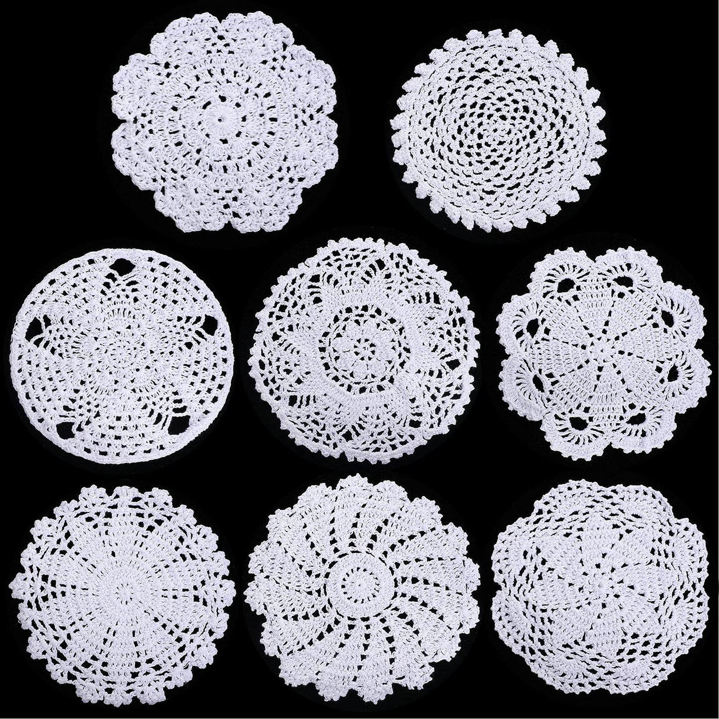 Chuangdi 8 Pieces 6 to 8 Inch Crochet White Lace Doilies for Tables Handmade Round Lace Placemat Rustic Table Coasters Decors for Kitchen Dining Room Party Dressers Dream Catcher Decoration(White)