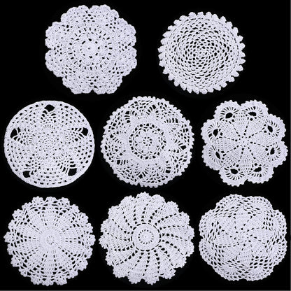 Chuangdi 8 Pieces 6 to 8 Inch Crochet White Lace Doilies for Tables Handmade Round Lace Placemat Rustic Table Coasters Decors for Kitchen Dining Room Party Dressers Dream Catcher Decoration(White)