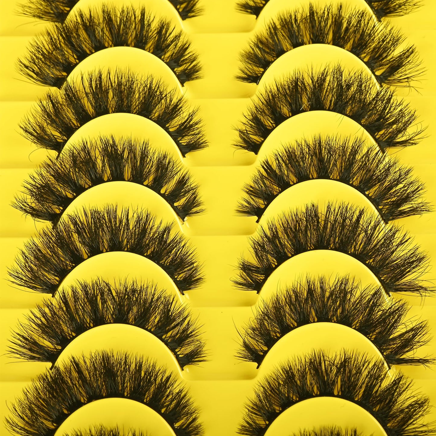 QUNETY False Eyelashes Short Lashes Full Mink Lash Strips 10 Pairs Fluffy Cat Eye Strip Eyelash Wispy Volume Lashes Pack Fake Cateye EyeLash Natural Look