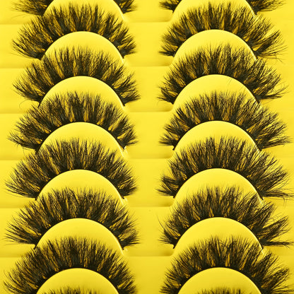 QUNETY False Eyelashes Short Lashes Full Mink Lash Strips 10 Pairs Fluffy Cat Eye Strip Eyelash Wispy Volume Lashes Pack Fake Cateye EyeLash Natural Look
