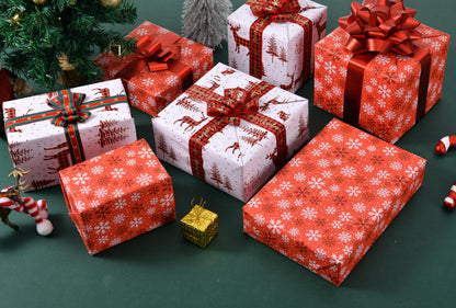 Sikiweiter Christmas Wrapping Paper Rolls -Mini Roll 17 Inch X 33 Feet - Reversible Plaid Reindeer and Snowflake Design Wrapping Paper(Christmas)