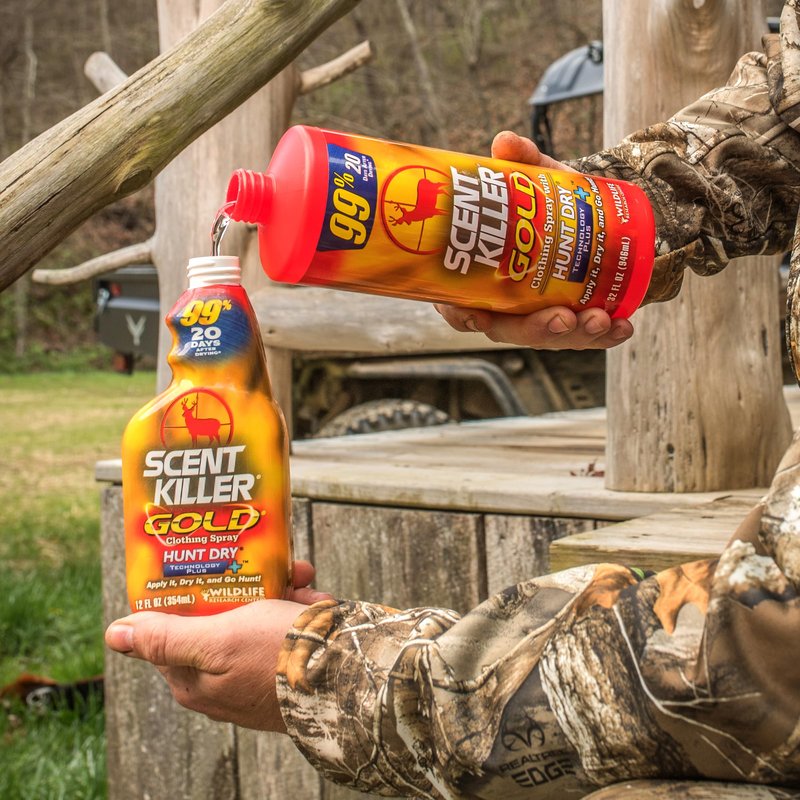 Wildlife Research Center Scent Killer Gold Spray & Refill (44 FL OZ) – Hunting Scent Eliminator with Hunt Dry Technology – Odor Prevention & Maximum Performance After Drying – Scent Control for Deer